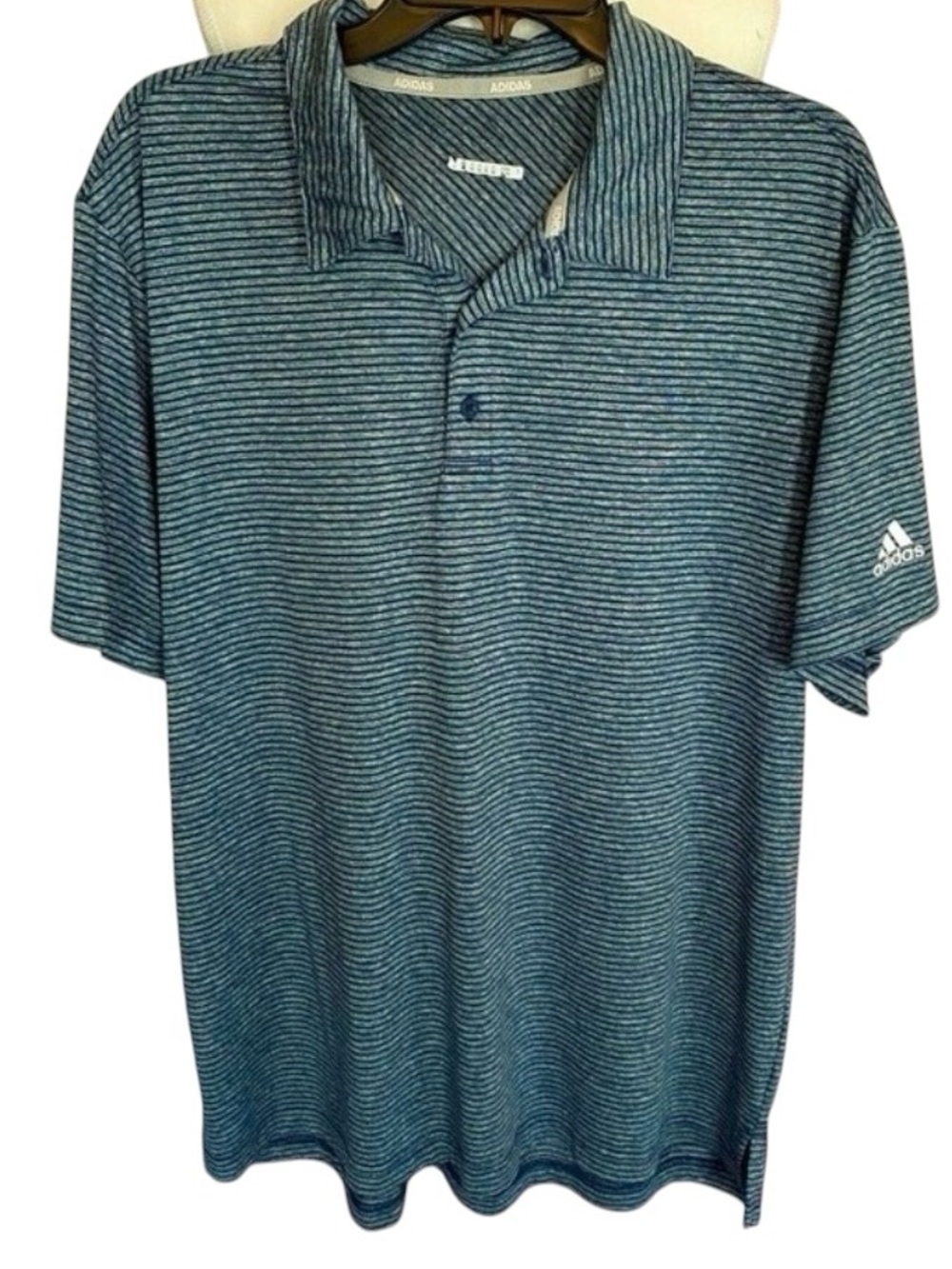Adidas‎ Golf Polo XL Blue Gray Stripe Performance Shirt Mens Lightweight - Picture 3 of 8